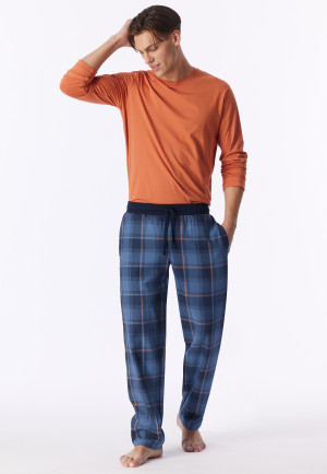 Langere broek van geweven stof, faded denim met geruit motief - Mix+ Relax