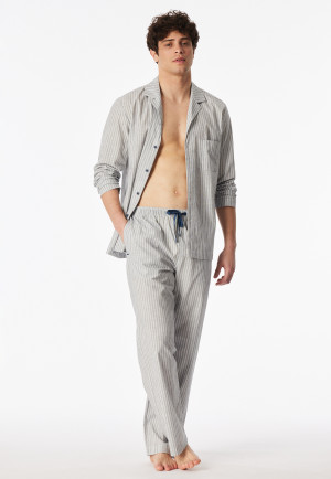 Broek lang geweven linnen strepen admiraal - Mix+ Relax