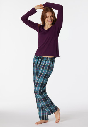 Hose lang Flanell Organic Cotton Karos petrol - Mix+Relax
