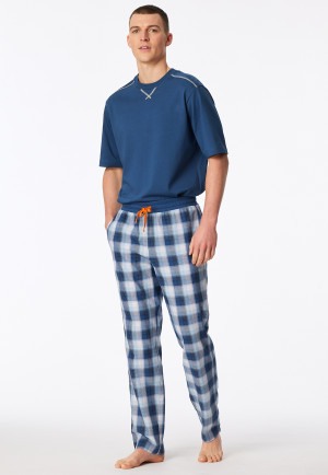 Lange geweven pacific blue geruite broek - Mix+ Relax