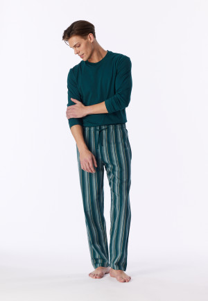 Long pants, woven fabric, deep sea green striped pants - Mix+ Relax