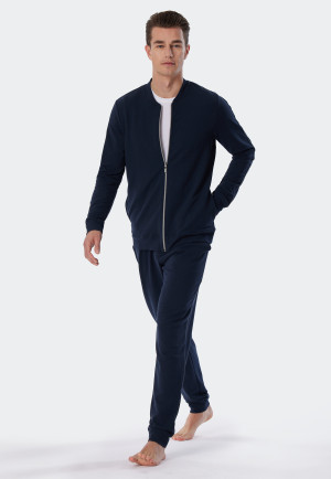 Jacke langarm Sweatware Organic Cotton Tencel Bündchen Streifen dunkelblau - Mix+Relax