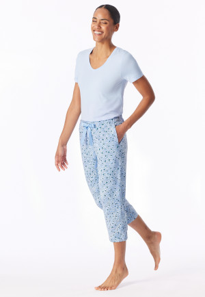 Loungebroek 3/4 lang gebloemd luipaard lichtblauw - Mix+ Relax