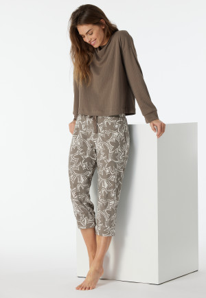 Lounge pants 3/4-length modal floral print taupe - Mix & Relax