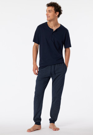 Pantaloni lounge lunghi con fasce elastiche alle caviglie in jersey con motivo decorativo di colore blu scuro - Mix + Relax
