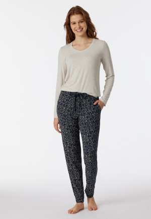 Loungebroek lang modal boorden nachtblauw - Mix+Relax