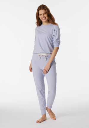 Pantalon d'intérieur long coton bio bords-côtes lilas - Mix+Relax