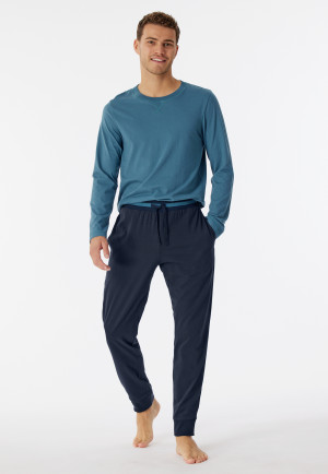 Loungehose lang Organic Cotton Bündchen Streifen nachtblau - Mix+Relax