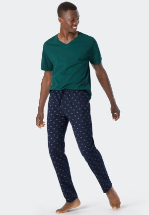 Pantaloni lounge lunghi in cotone biologico con fantasia di colore blu scuro - Mix+Relax