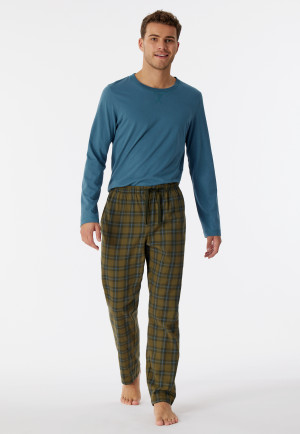 Loungehose lang Webflanell Organic Cotton Karos oliv - Mix+Relax