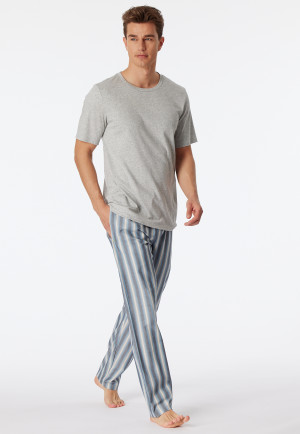 Pantaloni lounge lunghi in cotone organico a righe blu-grigio - Mix+Relax