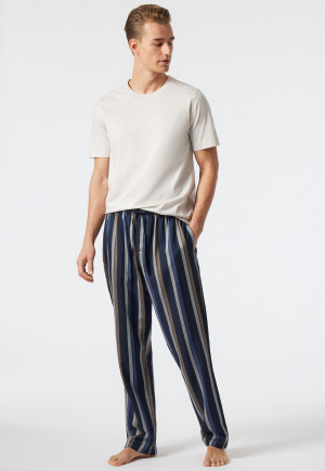 Lounge pants long woven fabric stripes dark blue - Mix & Relax