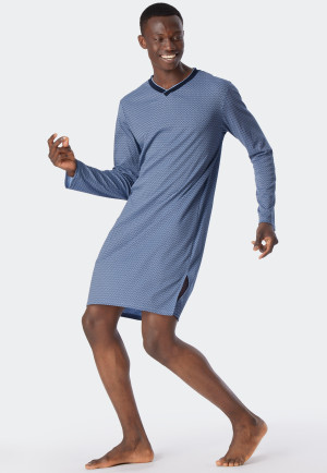 Camicia da notte a maniche lunghe in Interlock con scollo a V e fantasia color verde giada - Fine Interlock