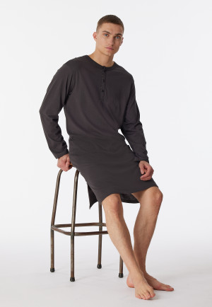 Nachthemd met lange mouwen biologisch katoen knoopsluiting gestreept antraciet - Comfort Nightwear
