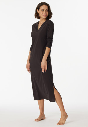 Nachthemd langarm Organic Cotton V-Ausschnitt anthrazit - Comfort Nightwear