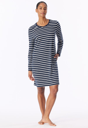 Nachthemd langarm Streifen nachtblau - Casual Essentials