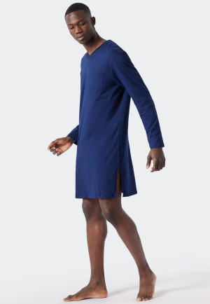 Nachthemd lange mouwen V-hals patroon koningsblauw/donkerblauw - Essentials Nightwear