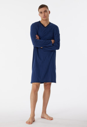 Nachthemd langarm V-Ausschnitt Hahnentritt navy - Comfort Essentials