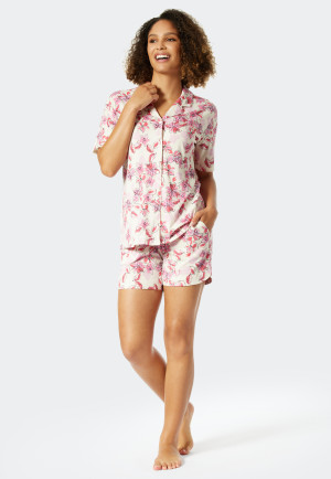 Pajamas short lapel collar floral print multicolored - Valentine