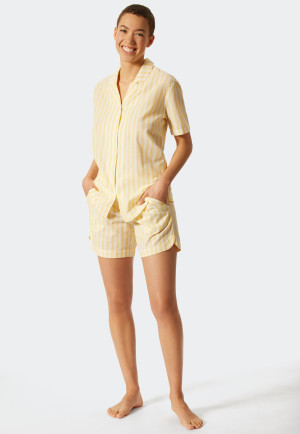Pigiama corto in tessuto, con motivo a righe, di colore giallo - Pajama Story