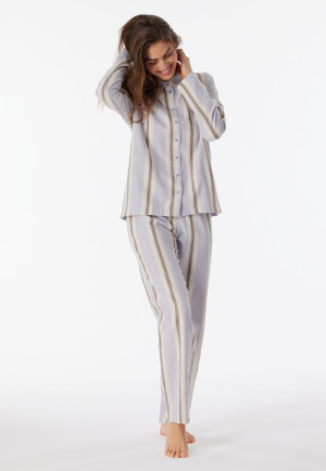 Pyjama lang flanel biologisch katoen gestreept lila - Selected! Premium
