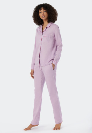 Pyjama lang geweven satijnen reverskraag rosé - Selected! premium inspiratie