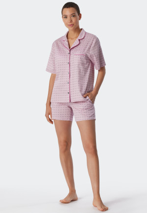 Pyjama geweven satijn korte reverskraag grafische print rosé - Selected! premium inspiratie