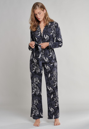 Pyjama viscose tissée encolure en V ceinture imprimé fleuri graphite - selected! premium