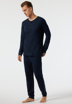 Pyjama long interlock fin bords-côtes bleu foncé - Fine Interlock