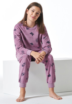 Sleeping gown long terry towelling cuffs butterflies mauve - Nightwear
