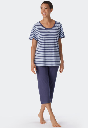 Pyjama 3/4 coton bio marinière bleu - Essential Stripes