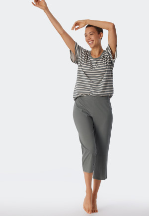 Pajamas 3/4-length organic cotton Breton stripes jade - Essential Stripes