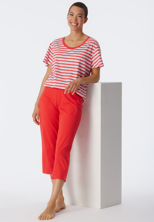 Pajamas 3/4-length organic cotton Breton stripes red - Essential Stripes