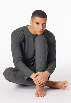 Pyjama dubbelrib lange manchetten donkergrijs gemêleerd - Modern Nightwear