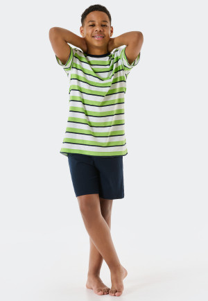 Schlafanzug kurz Organic Cotton Blockringel lime - Ocean Flow