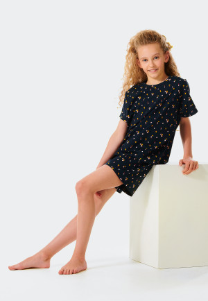 Pyjama court, coton bio, fleurs, anthracite - Happy Summer