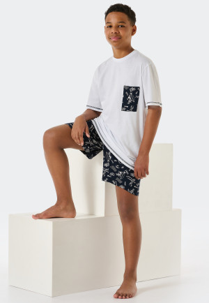 Pyjama court coton bio poche poitrine surfeur blanc - Ocean Flow