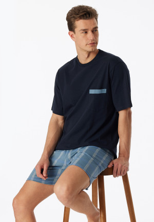 Pyjama short organic cotton ruitjes admiral - Comfort Nightwear