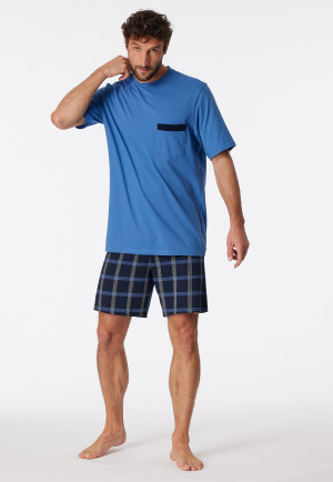 Pyjama court coton biologique carreaux bleu atlantique - Comfort Nightwear