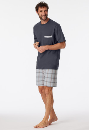 Pyjamas short Organic Cotton checks charcoal - Comfort Nightwear