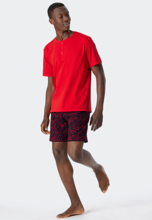 Schlafanzug kurz Organic Cotton Knopfleiste Blätter rot - Fashion Nightwear