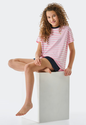 Pajamas short organic cotton stripes heart pink - Ocean Flow