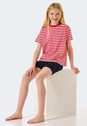 Schlafanzug kurz Organic Cotton Ringel Herz rot - Aquatic Flow