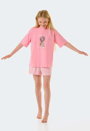 Pyjama court coton bio rayures ananas rose - Ocean Flow