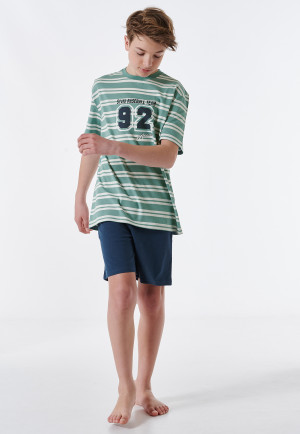 Schlafanzug kurz Organic Cotton Streifen Baseball mineral - Nightwear