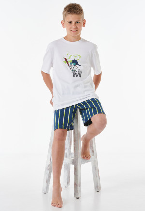 Pigiama corto in Organic Cotton a righe baseball bianco - Nightwear