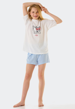 Schlafanzug kurz Organic Cotton Streifen Hund weiß - Aquatic Flow