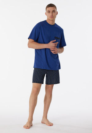 Pyjama kort biologisch katoen gestreept marineblauw - Comfort Nightwear