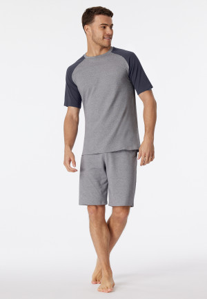 Schlafanzug kurz Organic Cotton Streifen Welle kohle - 95/5 Nightwear