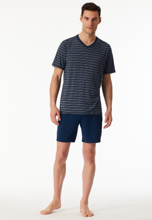 Pyjama court rayures bleu foncé - Long Life Soft